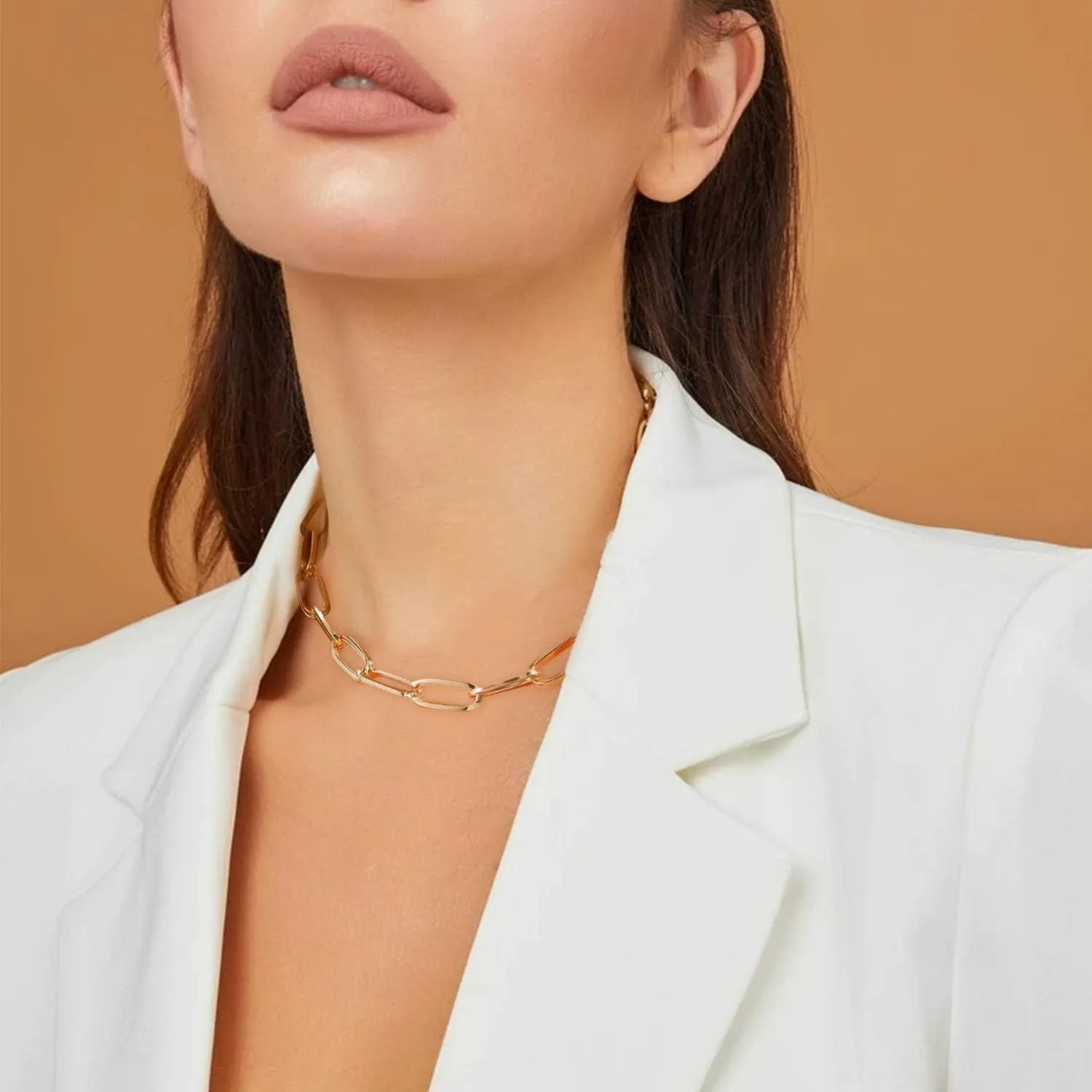 LANE WOODS Gold Chain Necklace and Bracelet for Women Ladies Dainty and Chunky Chain Link Paperclip Jewelry Set