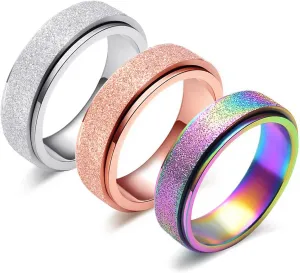 LAOYOU Anxiety Fidget Relief Spinner Ring for Women | 6MM Stainless Steel Glitter Worry Stress Relieve Ring Band Set for Men ladies 5 Tones Availble