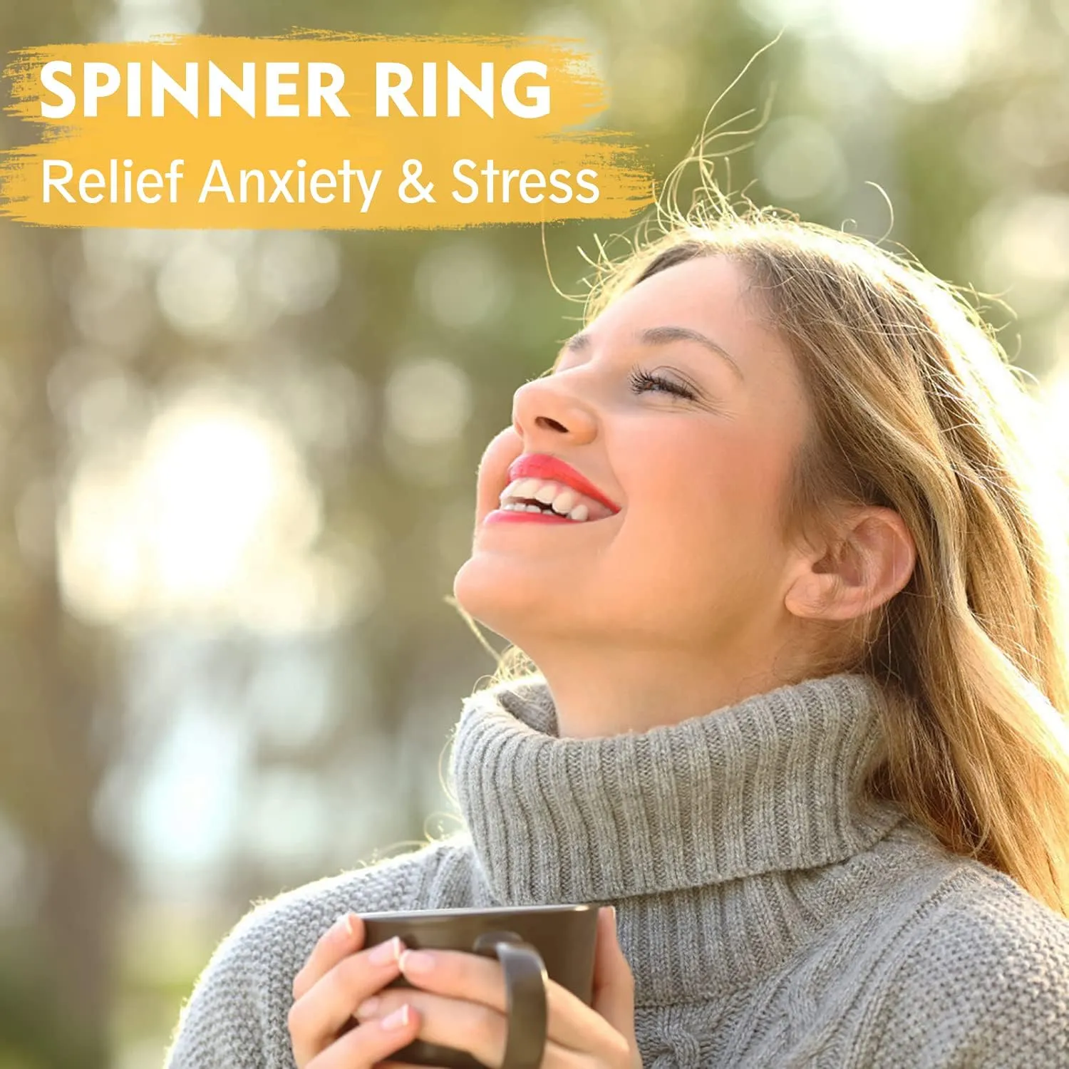 LAOYOU Anxiety Fidget Relief Spinner Ring for Women | 6MM Stainless Steel Glitter Worry Stress Relieve Ring Band Set for Men ladies 5 Tones Availble