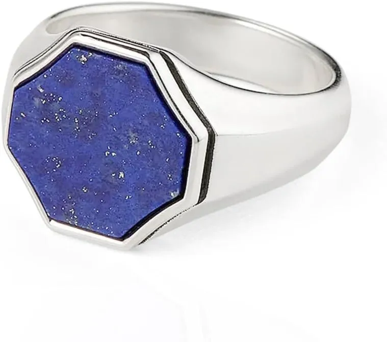 Lapis Lazuli Ring for Men 14K Gold Vermeil Blue Gemstone Band Men Chunky Gold Ring Lapis Lazuli Jewelry, Blue Lapis Signet Rings Gift for Him