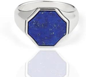 Lapis Lazuli Ring for Men 14K Gold Vermeil Blue Gemstone Band Men Chunky Gold Ring Lapis Lazuli Jewelry, Blue Lapis Signet Rings Gift for Him