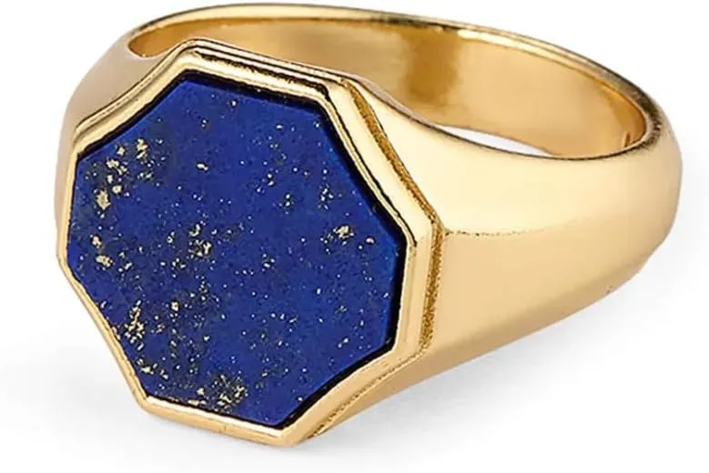Lapis Lazuli Ring for Men 14K Gold Vermeil Blue Gemstone Band Men Chunky Gold Ring Lapis Lazuli Jewelry, Blue Lapis Signet Rings Gift for Him