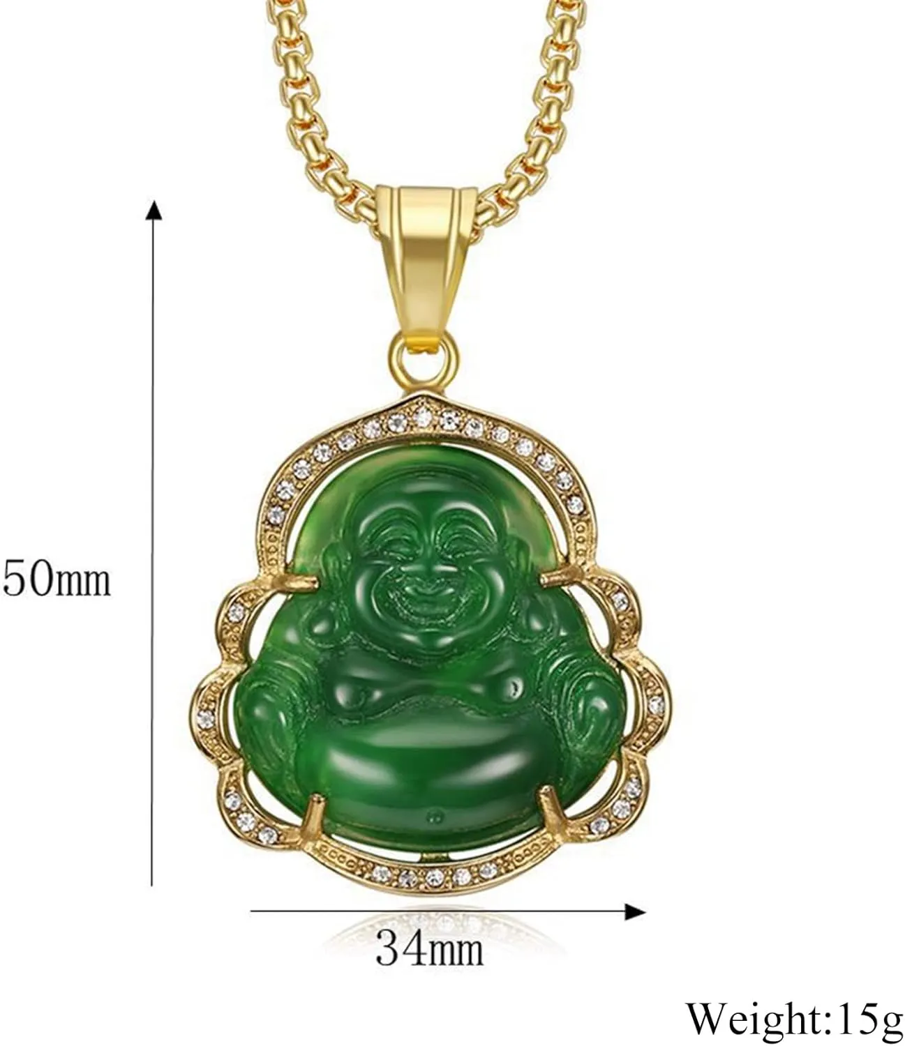 Laughing Buddha Necklace, Lucky Budda Necklace Jade Buddha Necklace Cubic-Zirconia Green Buddha Necklace Buddah Necklaces for Women Buddha Jewelry Good Luck