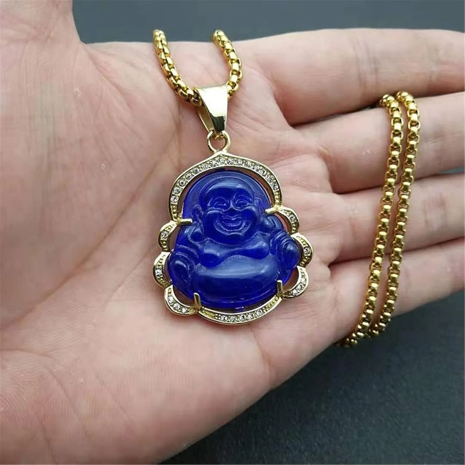 Laughing Buddha Necklace, Lucky Budda Necklace Jade Buddha Necklace Cubic-Zirconia Green Buddha Necklace Buddah Necklaces for Women Buddha Jewelry Good Luck