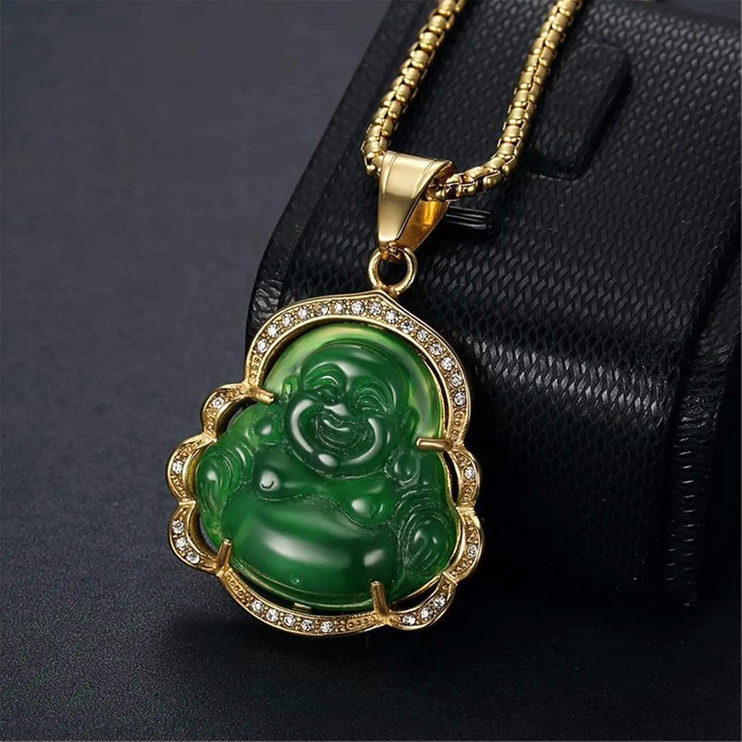 Laughing Buddha Necklace, Lucky Budda Necklace Jade Buddha Necklace Cubic-Zirconia Green Buddha Necklace Buddah Necklaces for Women Buddha Jewelry Good Luck