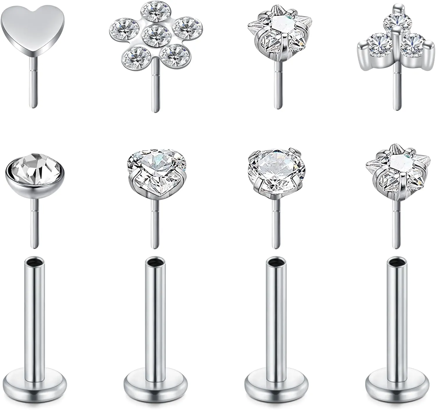 LAURITAMI 16G Push in Lip Rings Stainless Surgical Steel Labret Jewelry Cartilage Tragus Helix Earrings Studs Nose Ring Medusa Piercing Jewelry For Women Men