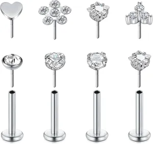 LAURITAMI 16G Push in Lip Rings Stainless Surgical Steel Labret Jewelry Cartilage Tragus Helix Earrings Studs Nose Ring Medusa Piercing Jewelry For Women Men