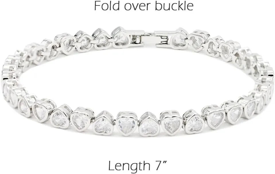 Lavencious Elegant 7" Tennis Bracelet Adorned with Sparkling Heart-Shaped AAA Cubic Zirconia for Women