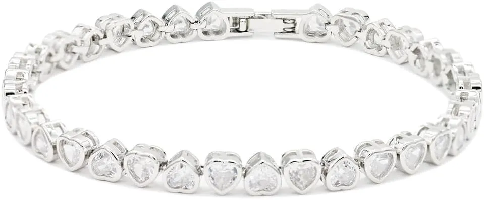 Lavencious Elegant 7" Tennis Bracelet Adorned with Sparkling Heart-Shaped AAA Cubic Zirconia for Women