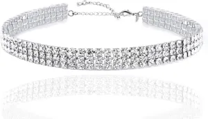 Layered Chain Necklace Shark Tooth Design Tassel White Rhinestone Choker Necklaces for Women Fashion