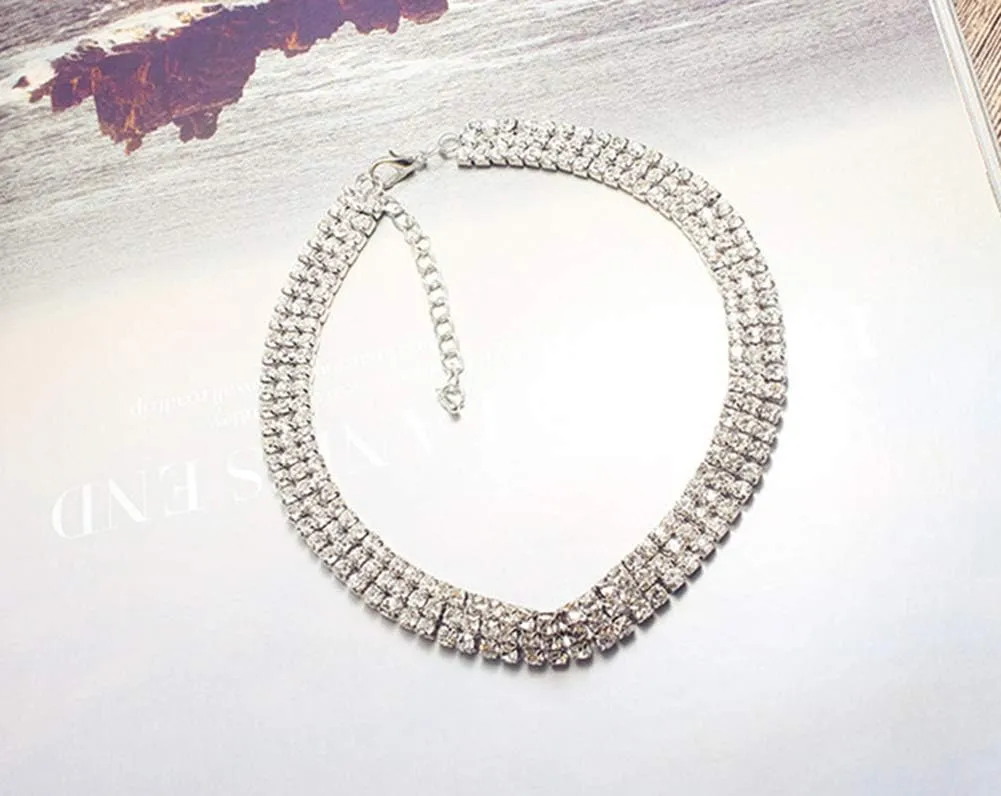 Layered Chain Necklace Shark Tooth Design Tassel White Rhinestone Choker Necklaces for Women Fashion