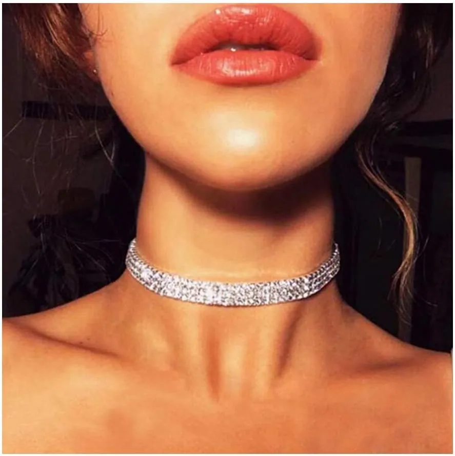 Layered Chain Necklace Shark Tooth Design Tassel White Rhinestone Choker Necklaces for Women Fashion