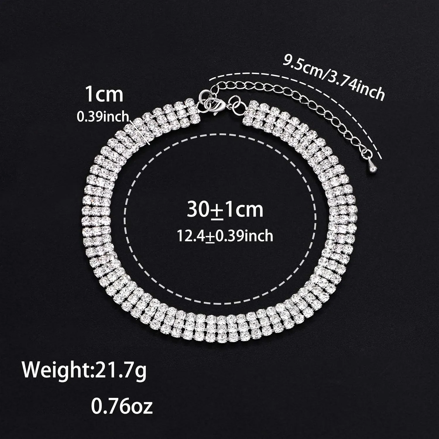 Layered Chain Necklace Shark Tooth Design Tassel White Rhinestone Choker Necklaces for Women Fashion