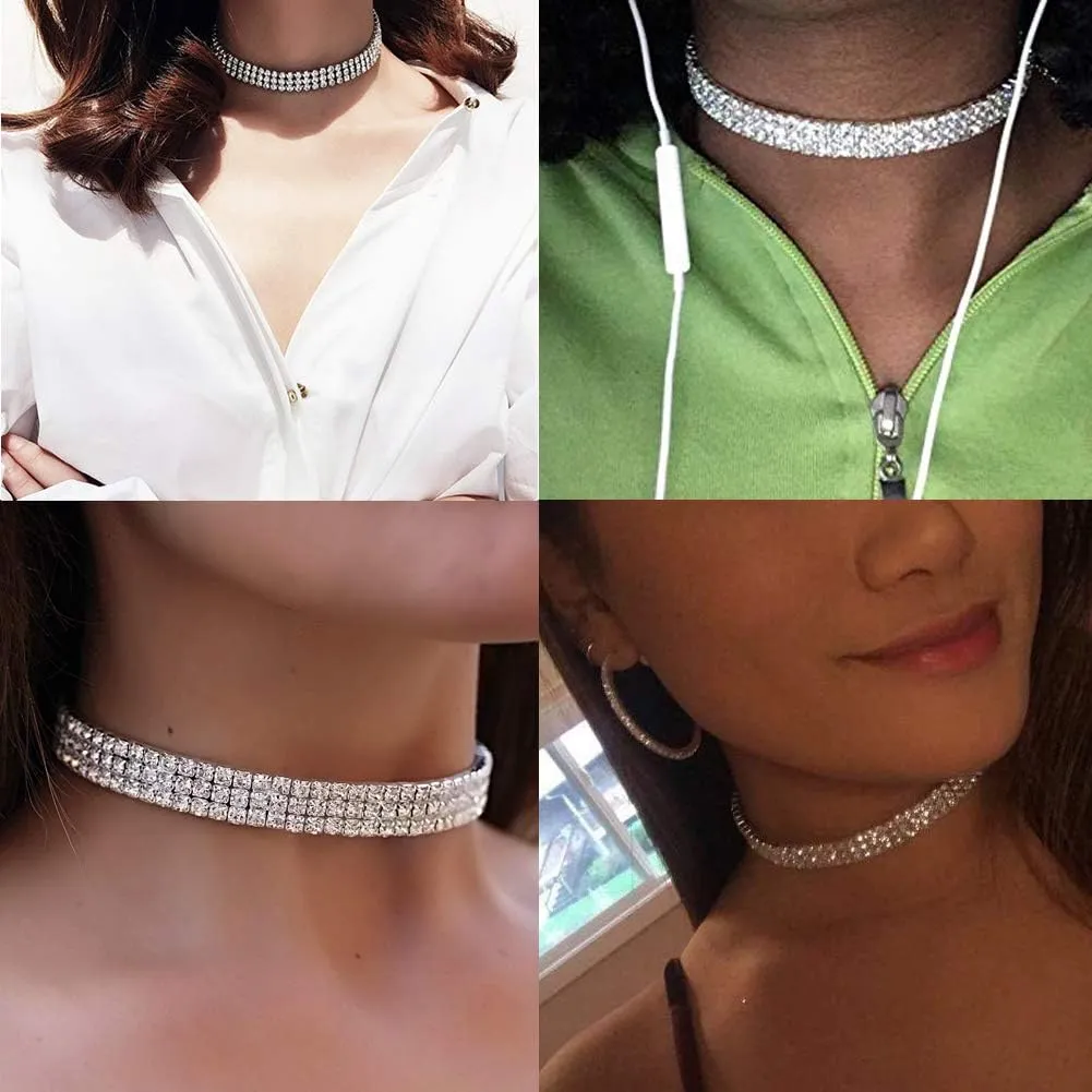 Layered Chain Necklace Shark Tooth Design Tassel White Rhinestone Choker Necklaces for Women Fashion