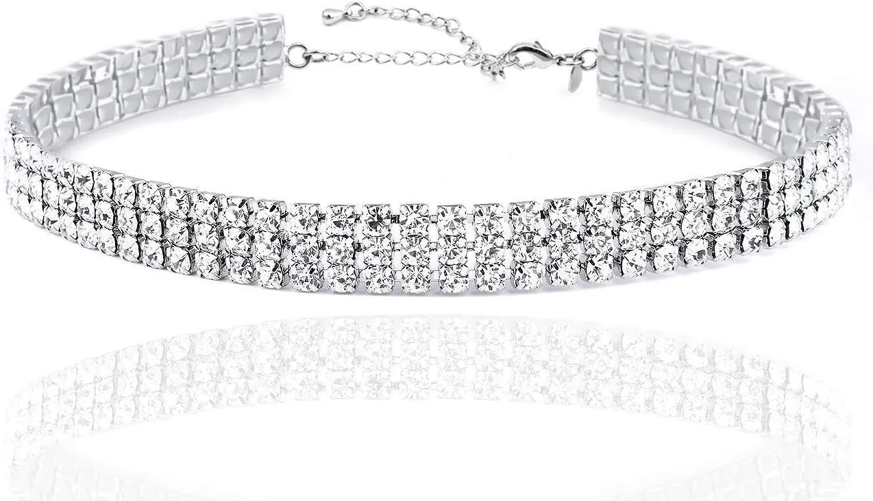 Layered Chain Necklace Shark Tooth Design Tassel White Rhinestone Choker Necklaces for Women Fashion