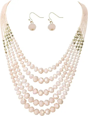 Layered Necklace for Women Trendy Colorful Boho Chunky Metal Crystal Beaded Necklace and Earrings Set Womens Dainty Statement Fashion Jewelry Set Costume Bead Strand Necklace Set Jewelry Gift