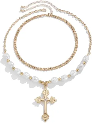 Layered Necklaces for Women. Silver/Gold Plated Alloy Stacking Dainty Adjustable Choker Pendant Necklace Trendy Rhinestone Chunky Chain Link for Women