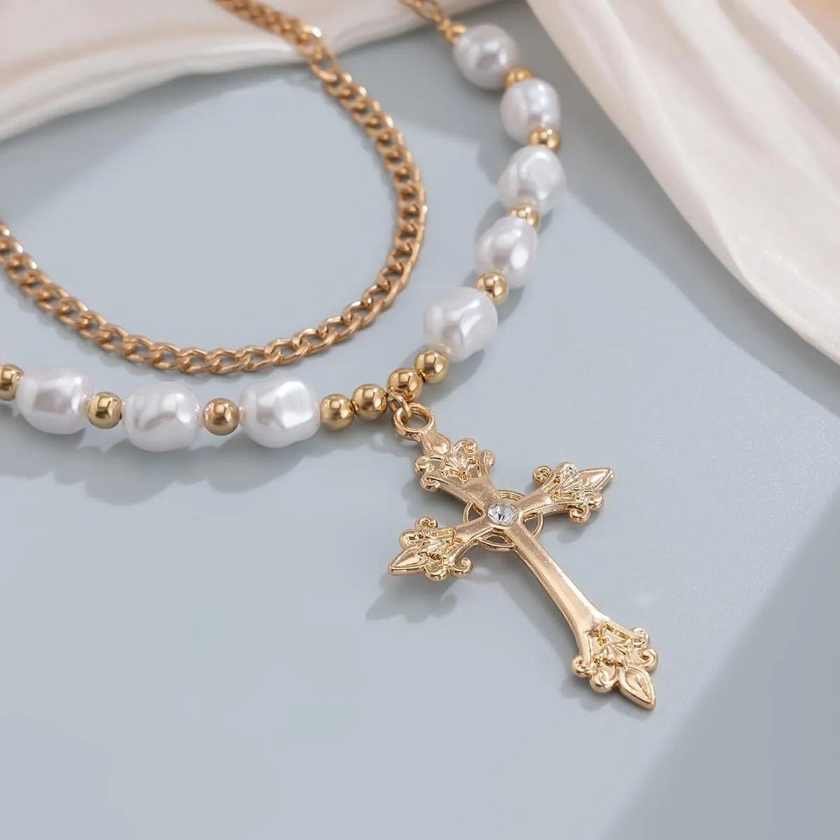 Layered Necklaces for Women. Silver/Gold Plated Alloy Stacking Dainty Adjustable Choker Pendant Necklace Trendy Rhinestone Chunky Chain Link for Women