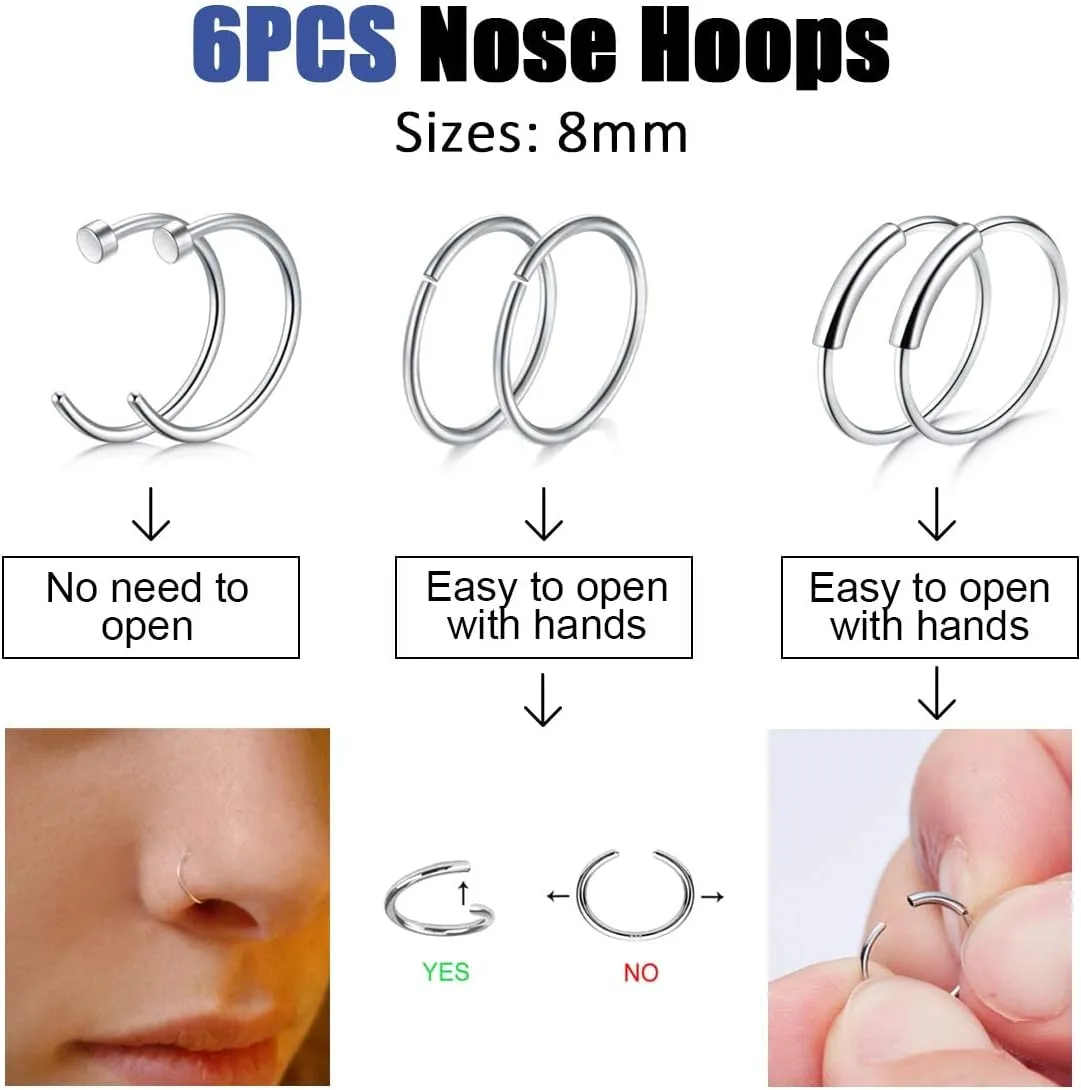 Ldurian 22PCS Nose Rings Studs | Nostril Piercing Jewelry Titanium Nose Stud Ring | Surgical Steel Nose Piercing Kit Jewelry | L Shape 18G 20G Nose Studs Set