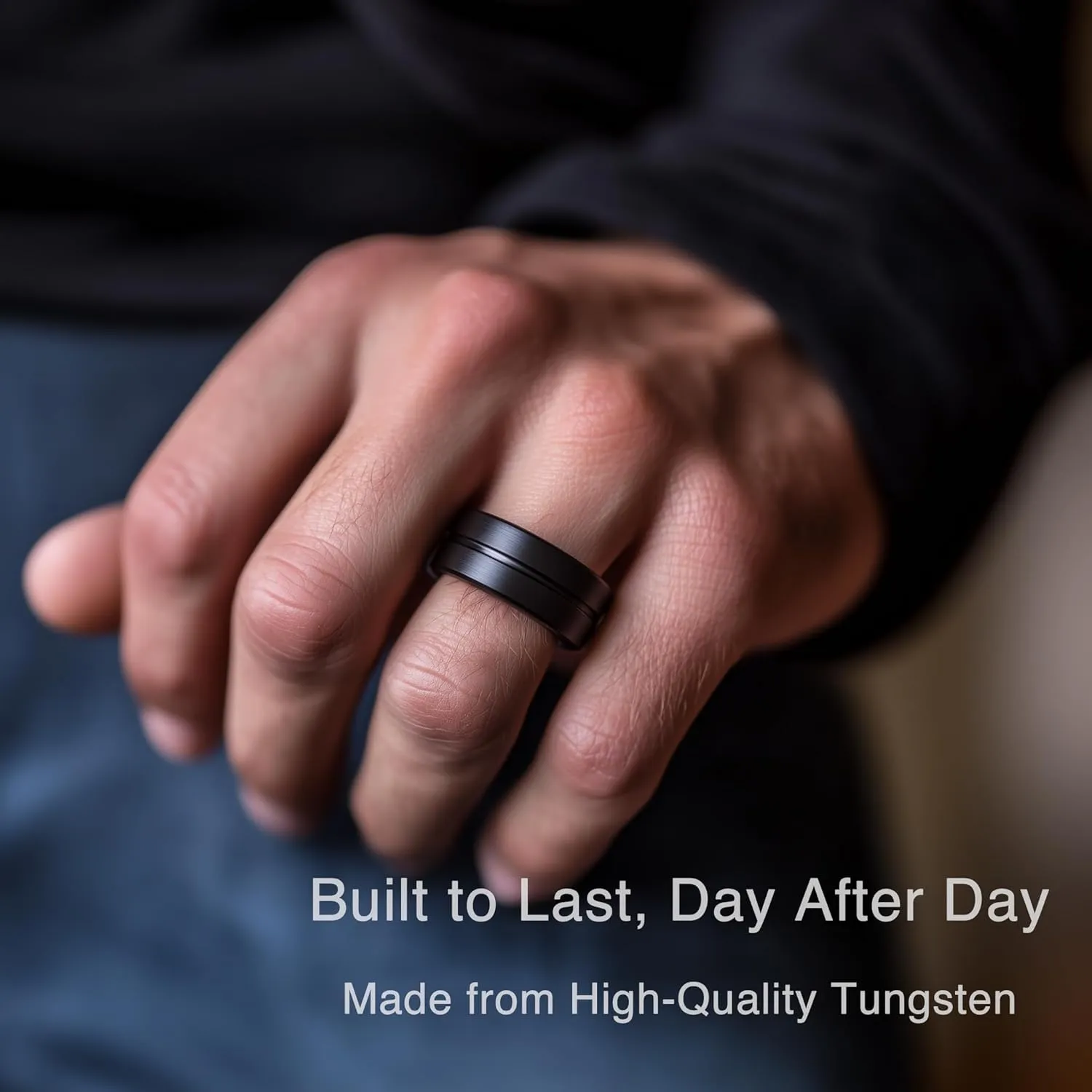 LerchPhi Tungsten Wedding Band for Men, Engraved and Customizable Promise Rings for Him and Her, Width 6MM 8MM Size 6-14, Center Grooved Beveled Edge, Comfort Fit