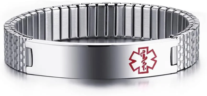 LF Free Engraving Mens Womens Stainless Steel Medical Alert Expandable Bracelets Health Alert ID Tag Adjustable Bracelet Bangle Sos Emergency Personalized Customised