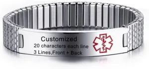 LF Free Engraving Mens Womens Stainless Steel Medical Alert Expandable Bracelets Health Alert ID Tag Adjustable Bracelet Bangle Sos Emergency Personalized Customised