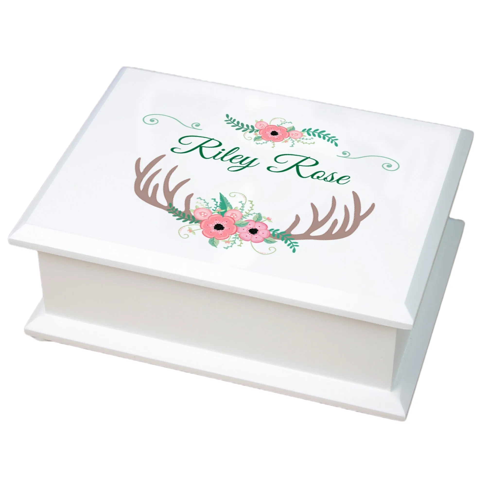 Lift Top Jewelry Box - Floral Antler