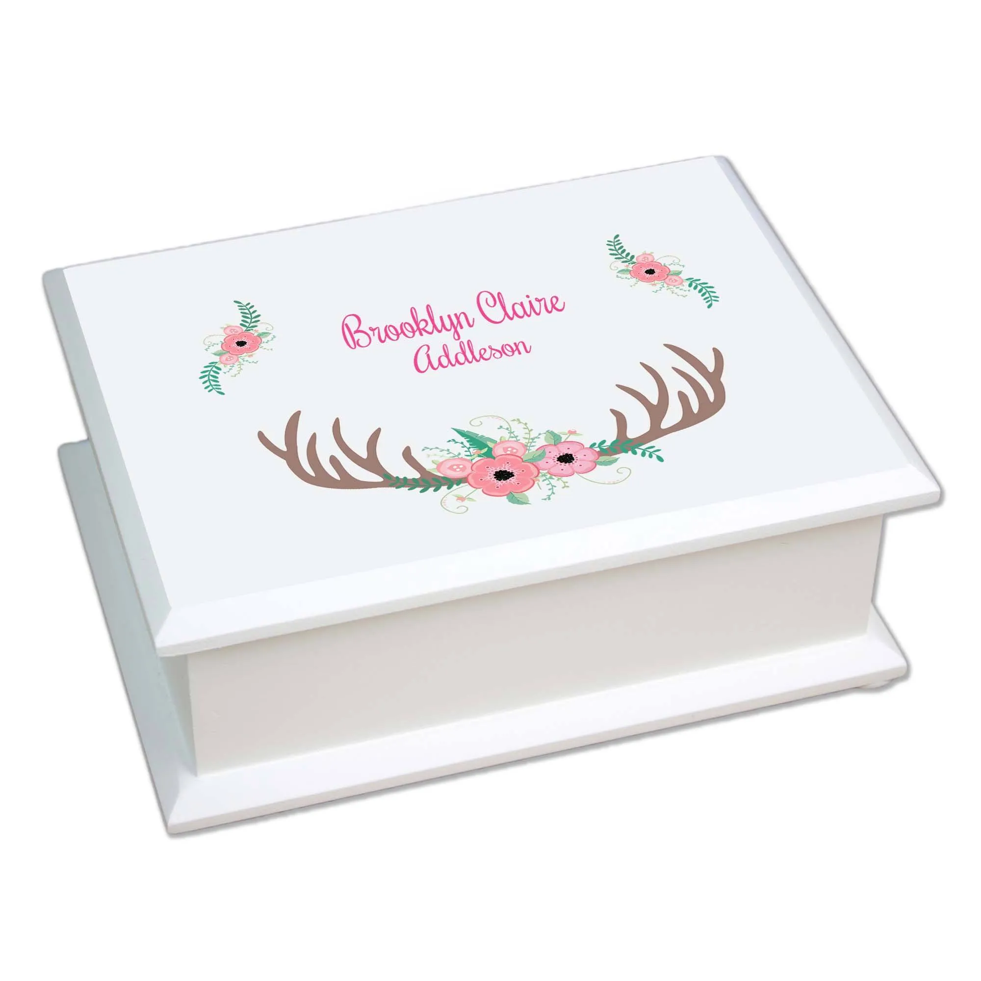 Lift Top Jewelry Box - Floral Antler