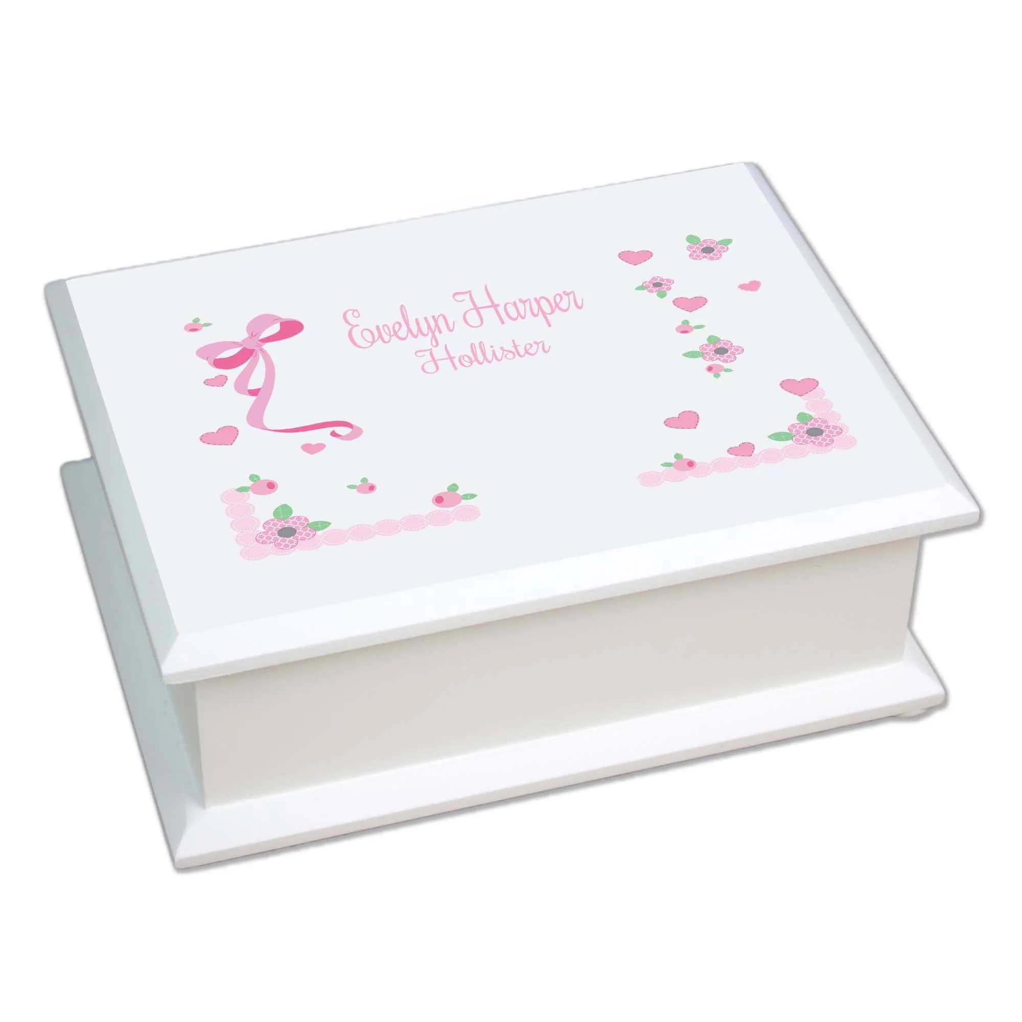 Lift Top Jewelry Box - Pink Lacey Bow