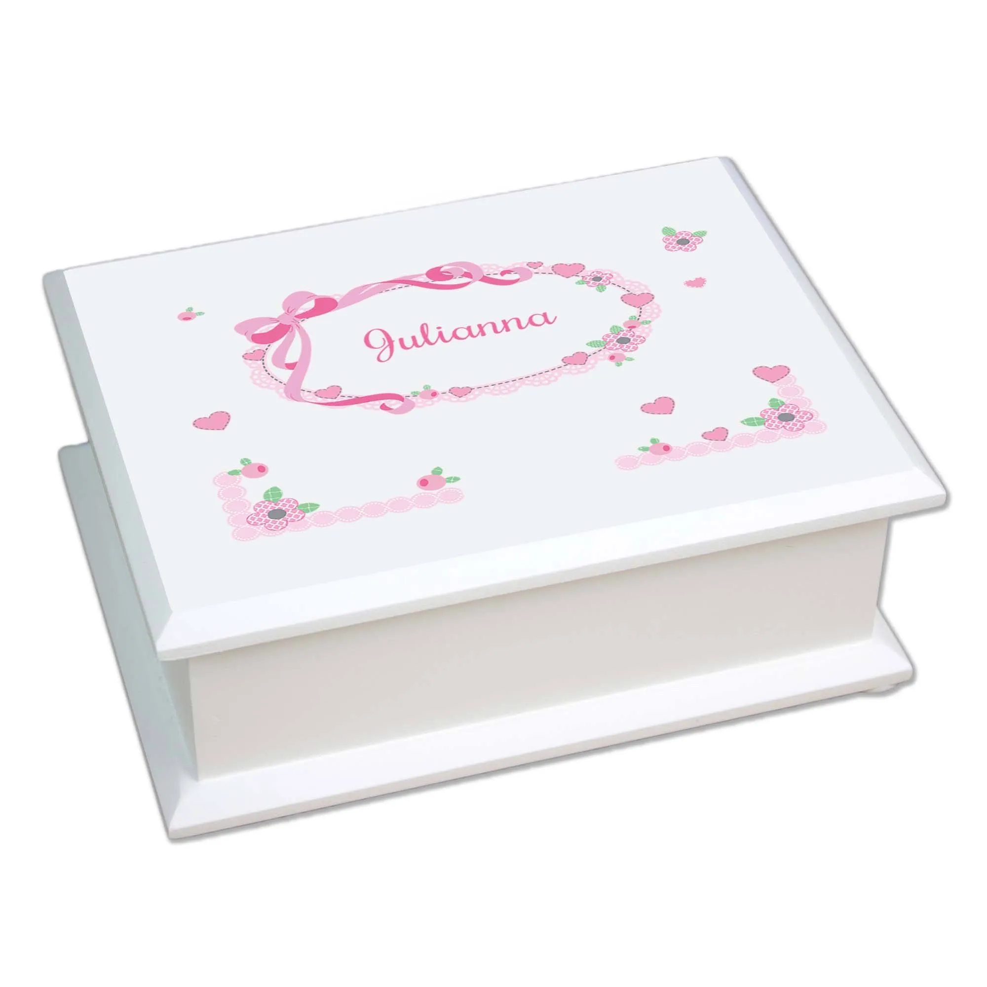 Lift Top Jewelry Box - Pink Lacey Bow