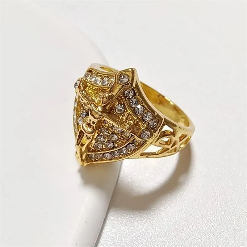 LIOYSIUT 14K Gold Plated Cross Shield Ring Christian Jesus Cross Ring for Men Religious Amulet Ring, Christian Catholic Ring Jewelry for Men, Unique Gifts for Men Size 13