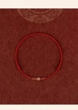 LIOYSIUT 14K Gold Plated Woven Red Rope Coin Hand Strand Bracelet Adjustable Lucky String Amulet Red Thread Braided Bracelet for Women Women Protection Lucky Jewelry Dark Red