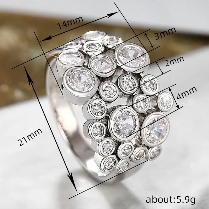 LIOYSIUT 925 Sterling Silver Bubble Circle Geometric CZ Ring Moissanite Small Circle Eternity Ring, Round Emerald Cut Color Lab Created Diamond Sterling Silver Wedding Band Ring for Women Size 7