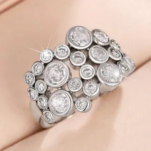 LIOYSIUT 925 Sterling Silver Bubble Circle Geometric CZ Ring Moissanite Small Circle Eternity Ring, Round Emerald Cut Color Lab Created Diamond Sterling Silver Wedding Band Ring for Women Size 7