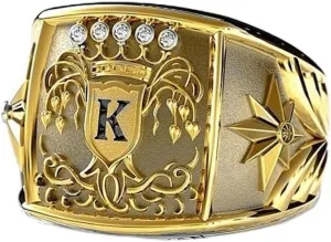 LIOYSIUT Diamond Men's King Crown Hip Hop Pinky Ring for Men 925 Sterling Personalized Creative Crown Pattern Men's 14K Gold-Plated Ring Hip Hop Biker King Crown Ring Size 11