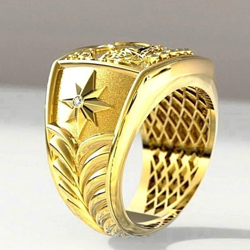 LIOYSIUT Diamond Men's King Crown Hip Hop Pinky Ring for Men 925 Sterling Personalized Creative Crown Pattern Men's 14K Gold-Plated Ring Hip Hop Biker King Crown Ring Size 11