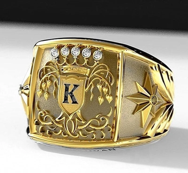 LIOYSIUT Diamond Men's King Crown Hip Hop Pinky Ring for Men 925 Sterling Personalized Creative Crown Pattern Men's 14K Gold-Plated Ring Hip Hop Biker King Crown Ring Size 11