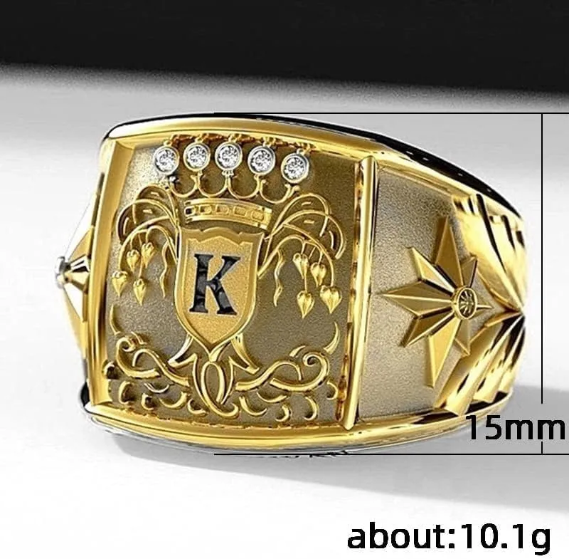 LIOYSIUT Diamond Men's King Crown Hip Hop Pinky Ring for Men 925 Sterling Personalized Creative Crown Pattern Men's 14K Gold-Plated Ring Hip Hop Biker King Crown Ring Size 11