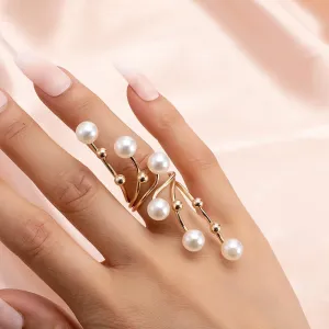 LIOYSIUT Gold Stacking Pearl Rings for Women, Rhinestones Exaggerated Pearls Irregular Opening Knuckle Joint Rings, Trendy for Statement Jewelry Gift Silver