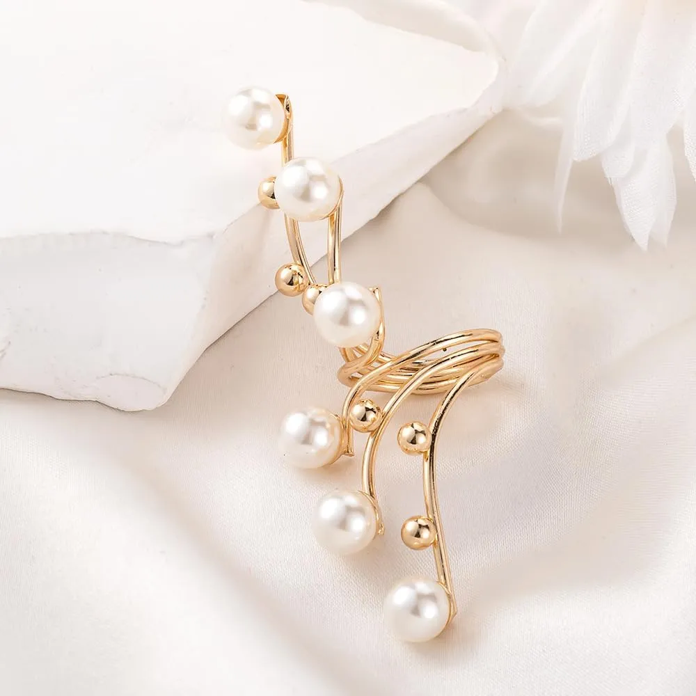 LIOYSIUT Gold Stacking Pearl Rings for Women, Rhinestones Exaggerated Pearls Irregular Opening Knuckle Joint Rings, Trendy for Statement Jewelry Gift Silver