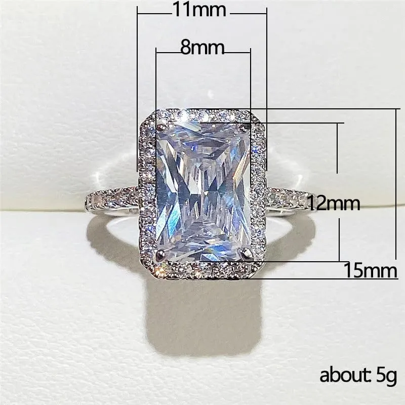 LIOYSIUT Square Shape 4ct Cubic Zirconia Solitaire Engagement Rings for Women, 925 Sterling Silver Promise Ring for Her, Simulated Diamond Anniversary Wedding Ring Jewelry 14K Gold Plated Size 6