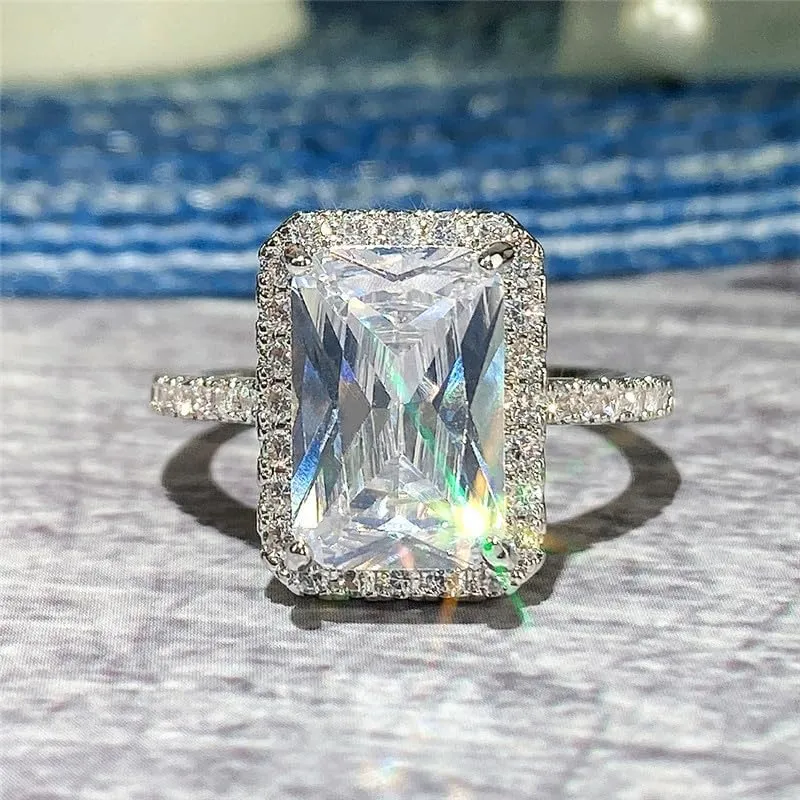 LIOYSIUT Square Shape 4ct Cubic Zirconia Solitaire Engagement Rings for Women, 925 Sterling Silver Promise Ring for Her, Simulated Diamond Anniversary Wedding Ring Jewelry 14K Gold Plated Size 6