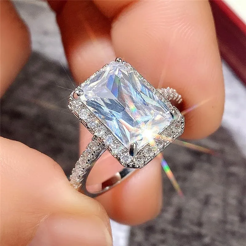 LIOYSIUT Square Shape 4ct Cubic Zirconia Solitaire Engagement Rings for Women, 925 Sterling Silver Promise Ring for Her, Simulated Diamond Anniversary Wedding Ring Jewelry 14K Gold Plated Size 6