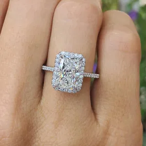 LIOYSIUT Square Shape 4ct Cubic Zirconia Solitaire Engagement Rings for Women, 925 Sterling Silver Promise Ring for Her, Simulated Diamond Anniversary Wedding Ring Jewelry 14K Gold Plated Size 6