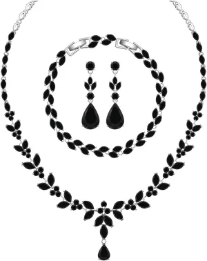 LMXXVJ Wedding Bride Silver Jewelry Set for Women,Prom Formal Costume White Cubic Zirconia Necklace Earring Bracelet Set