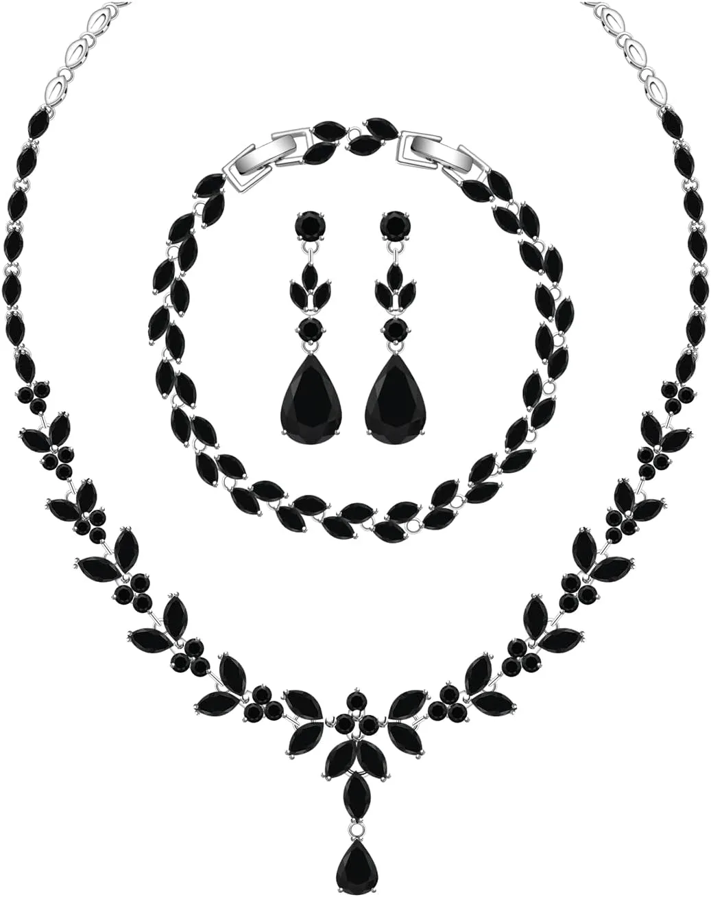 LMXXVJ Wedding Bride Silver Jewelry Set for Women,Prom Formal Costume White Cubic Zirconia Necklace Earring Bracelet Set