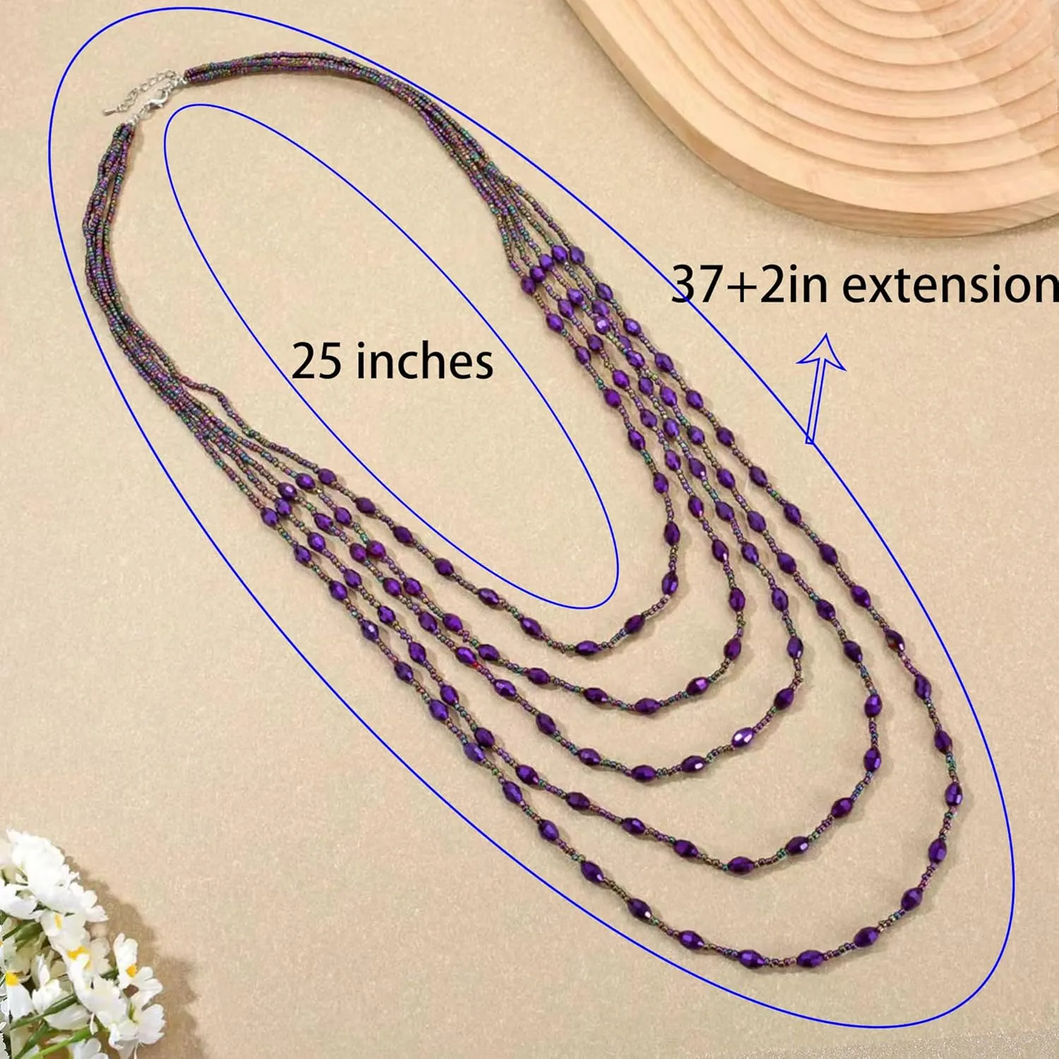 Long Layered Necklace for Women Trendy Colorful Boho Chunky Crystal Beaded Jewelry Womens Dainty Statement Fashion Necklaces Costume Bead Strand Necklace