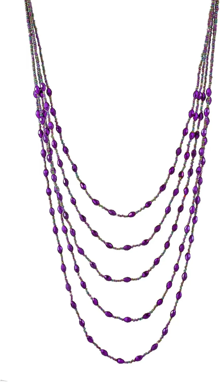 Long Layered Necklace for Women Trendy Colorful Boho Chunky Crystal Beaded Jewelry Womens Dainty Statement Fashion Necklaces Costume Bead Strand Necklace