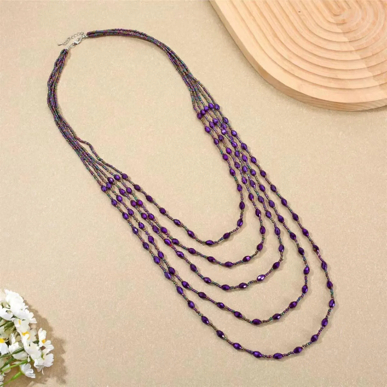 Long Layered Necklace for Women Trendy Colorful Boho Chunky Crystal Beaded Jewelry Womens Dainty Statement Fashion Necklaces Costume Bead Strand Necklace