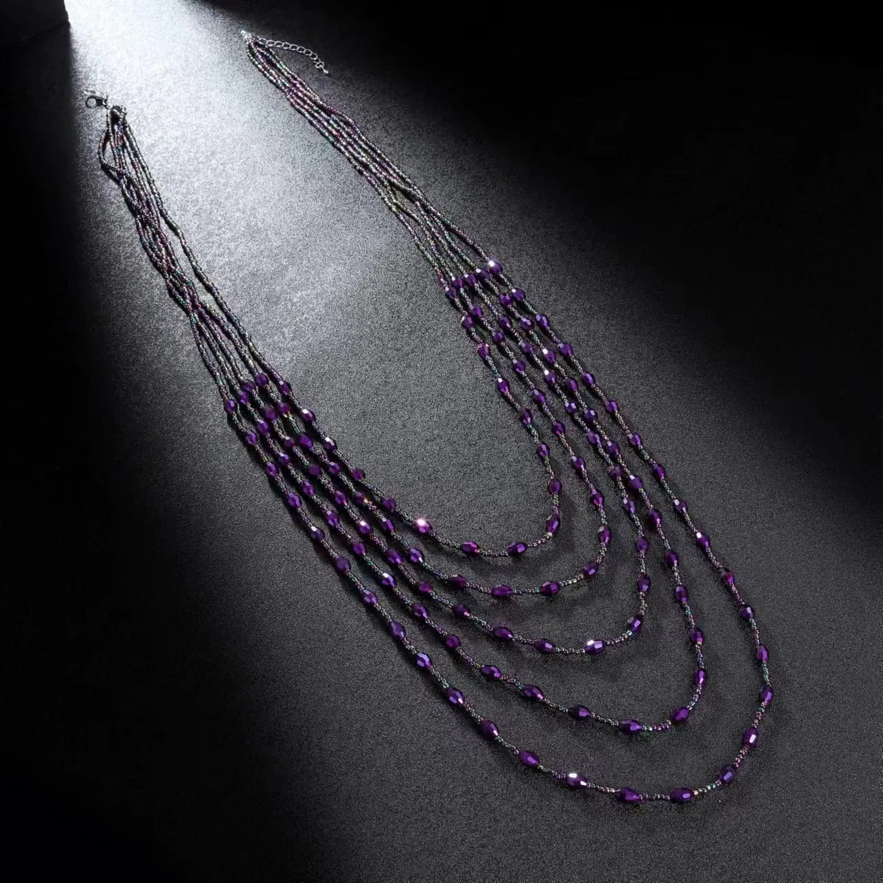 Long Layered Necklace for Women Trendy Colorful Boho Chunky Crystal Beaded Jewelry Womens Dainty Statement Fashion Necklaces Costume Bead Strand Necklace